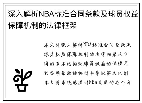 深入解析NBA标准合同条款及球员权益保障机制的法律框架