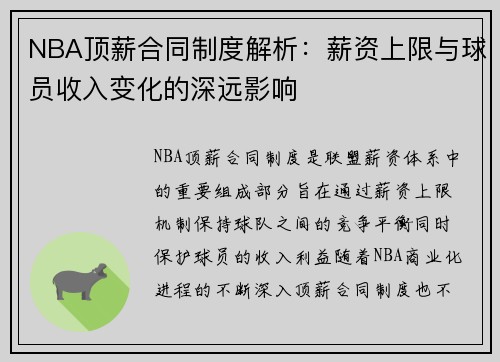 NBA顶薪合同制度解析：薪资上限与球员收入变化的深远影响